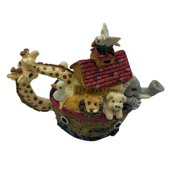 Noahs Ark Tiny Ceramic Tea Set With Animal Cups Creamer Sugar Scene Plate - Picture 4 of 16